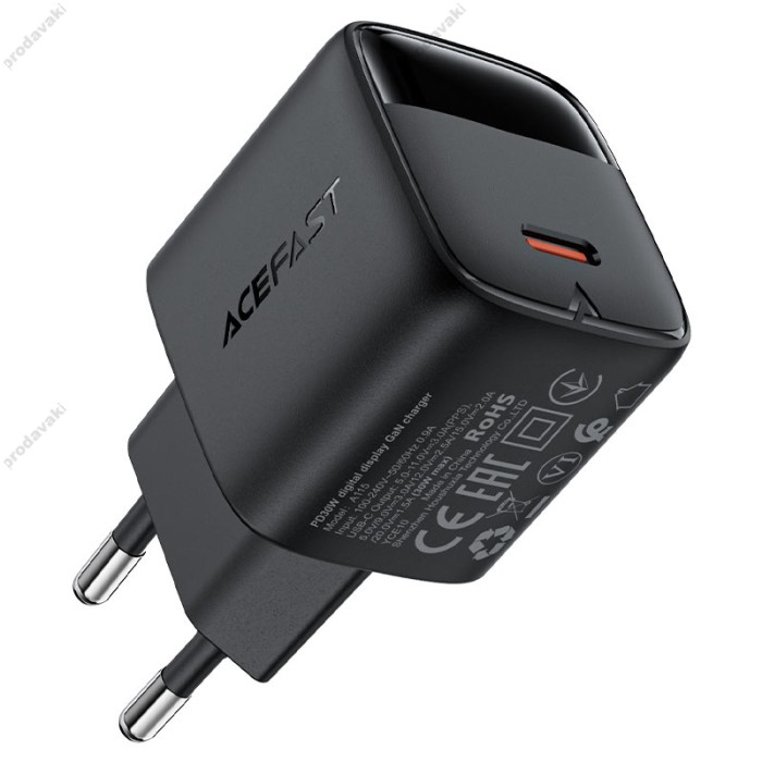 Мережевий зарядний пристрій ACEFAST A115 Fast Charge Wall Charger Type-C cable 30W Black
