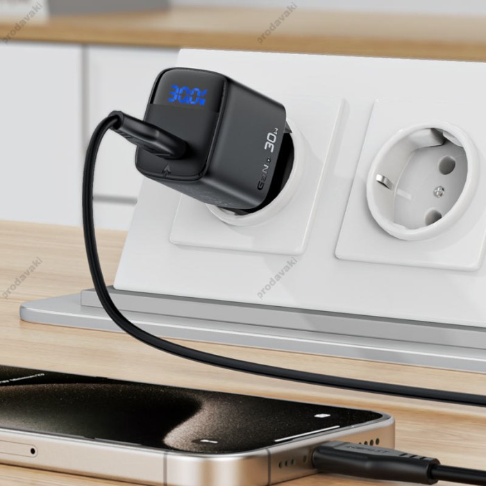 Мережевий зарядний пристрій ACEFAST A115 Fast Charge Wall Charger Type-C cable 30W Black