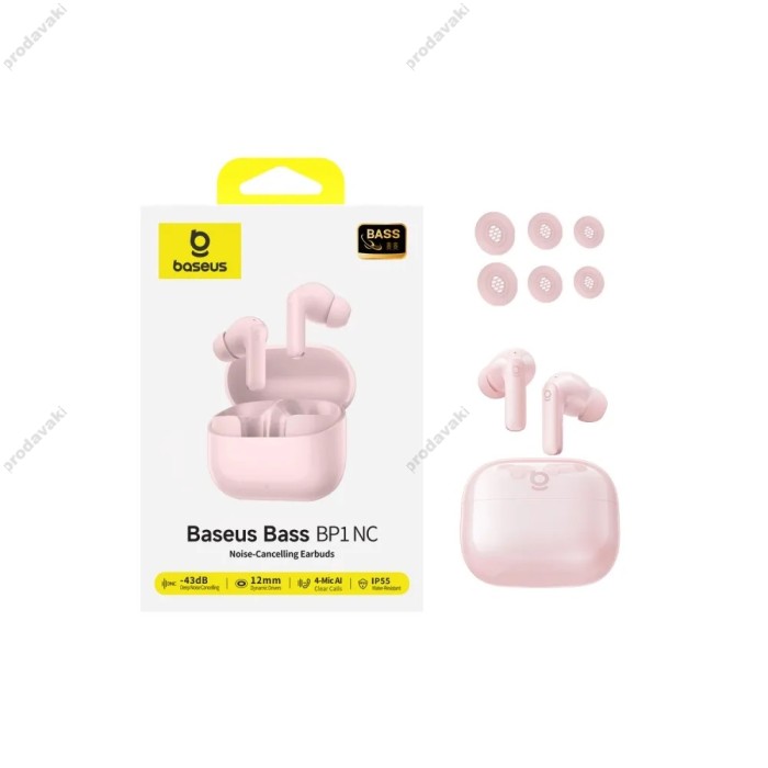 Бездротові Bluetooth навушники Baseus Bass BP1 NC In-Ear True Wireless Earbuds Pink A0010707