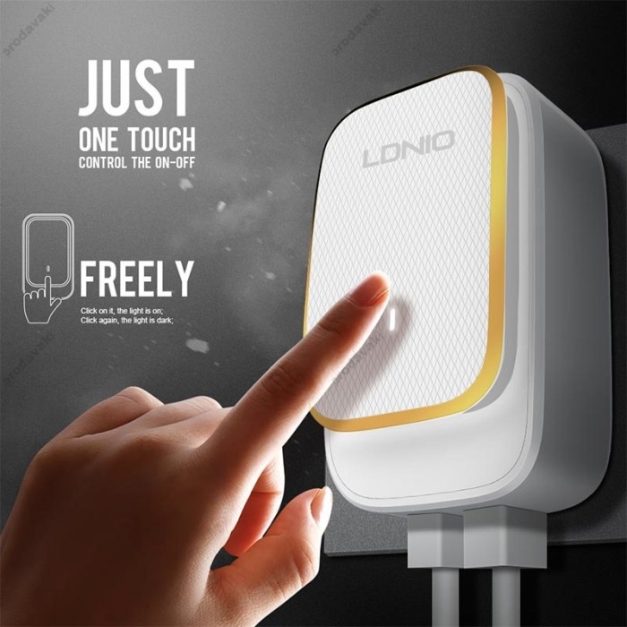 Мережевий зарядний пристрій LDNIO A2205 Touch Light Type-C cable 12W White
