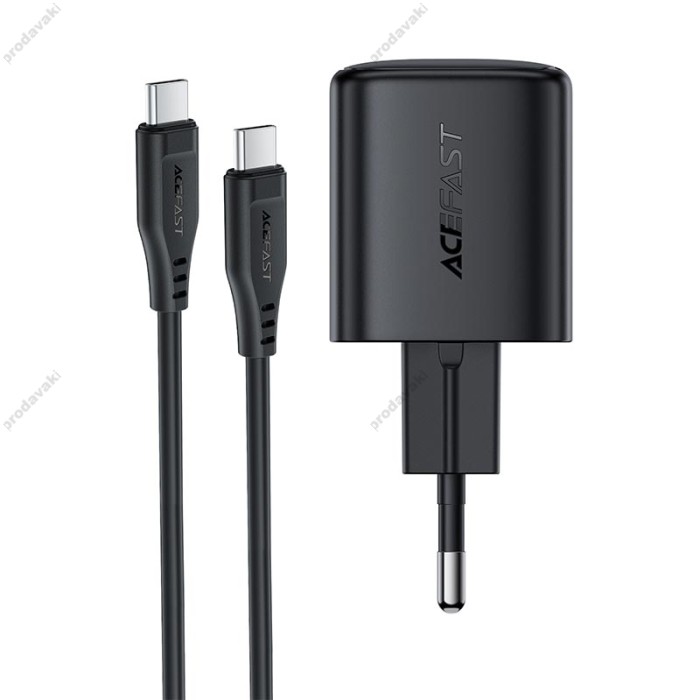 Мережевий зарядний пристрій ACEFAST A119 mini GaN fast charger Type-C cable 45W Black