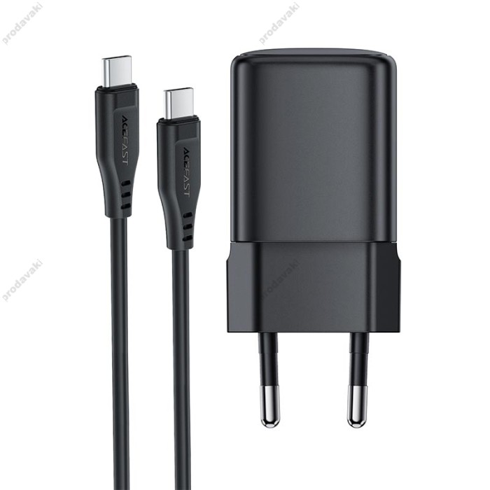 Мережевий зарядний пристрій ACEFAST A119 mini GaN fast charger Type-C cable 45W Black