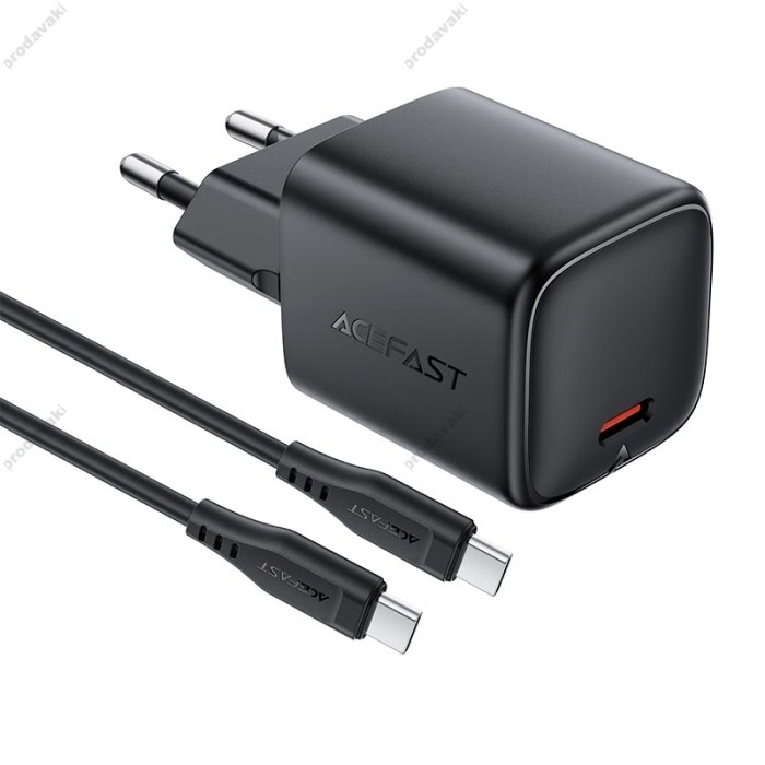 Мережевий зарядний пристрій ACEFAST A119 mini GaN fast charger Type-C cable 45W Black