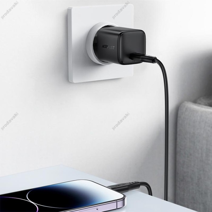 Мережевий зарядний пристрій ACEFAST A119 mini GaN fast charger Type-C cable 45W Black