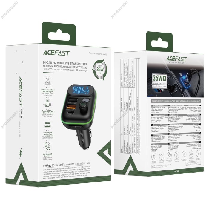 FM-трансмітер ACEFAST B25 with Bluetooth PD36W QC3.0 BT5.4 Black