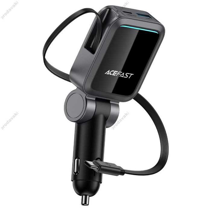 Автомобільний зарядний пристрій ACEFAST B26 car charger with telescopic cable 3A 60W Black