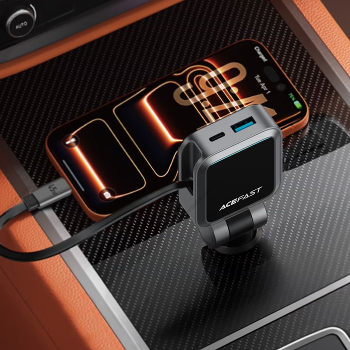 Автомобільний зарядний пристрій ACEFAST B26 car charger with telescopic cable 3A 60W Black
