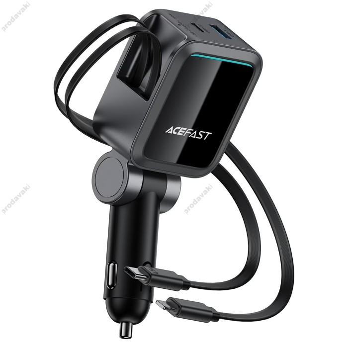 Автомобільний зарядний пристрій ACEFAST B27 car charger with telescopic cable 3A 60W Black