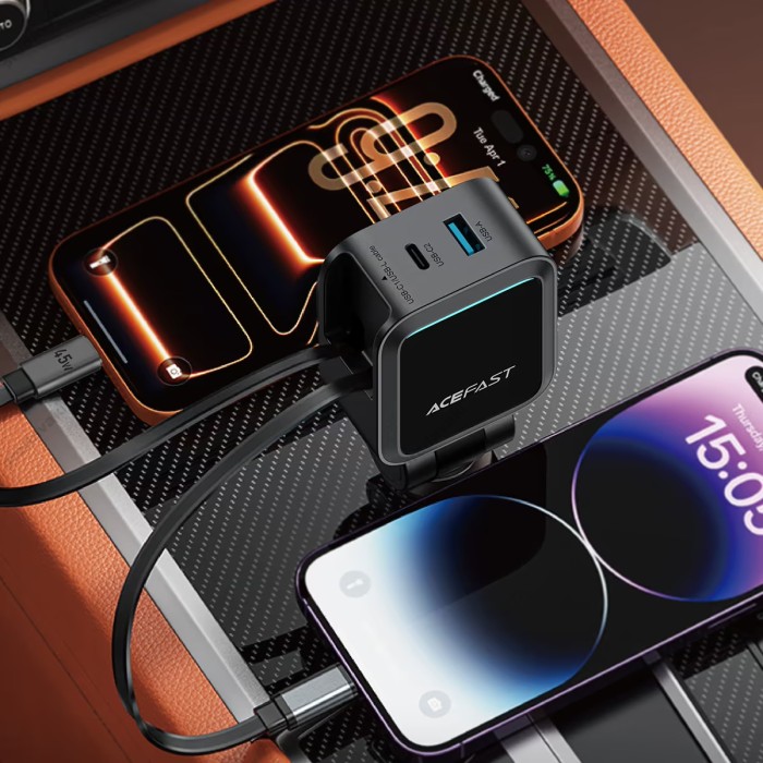 Автомобільний зарядний пристрій ACEFAST B27 car charger with telescopic cable 3A 60W Black