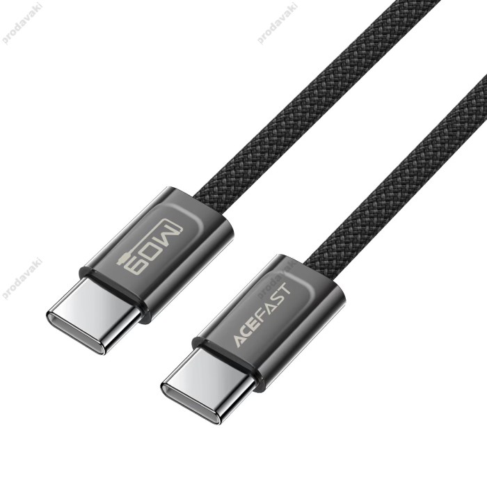 Кабель ACEFAST C34-03 zinc alloy charging data cable Type-C to Type-C 60W 3A 1.2m Black
