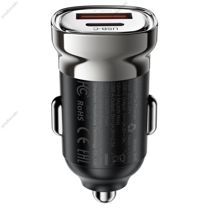 Автомобільний зарядний пристрій ACEFAST B19 PD dual port 3A 30W Grey