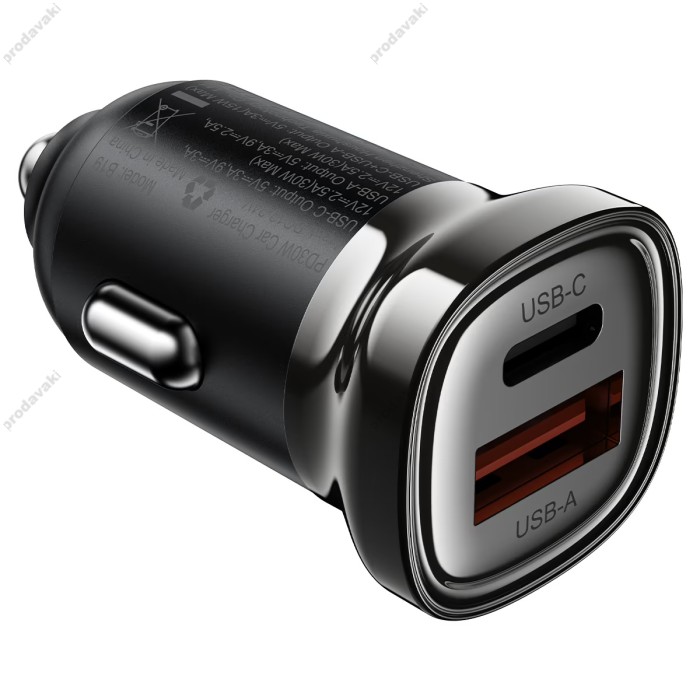 Автомобільний зарядний пристрій ACEFAST B19 PD dual port 3A 30W Grey