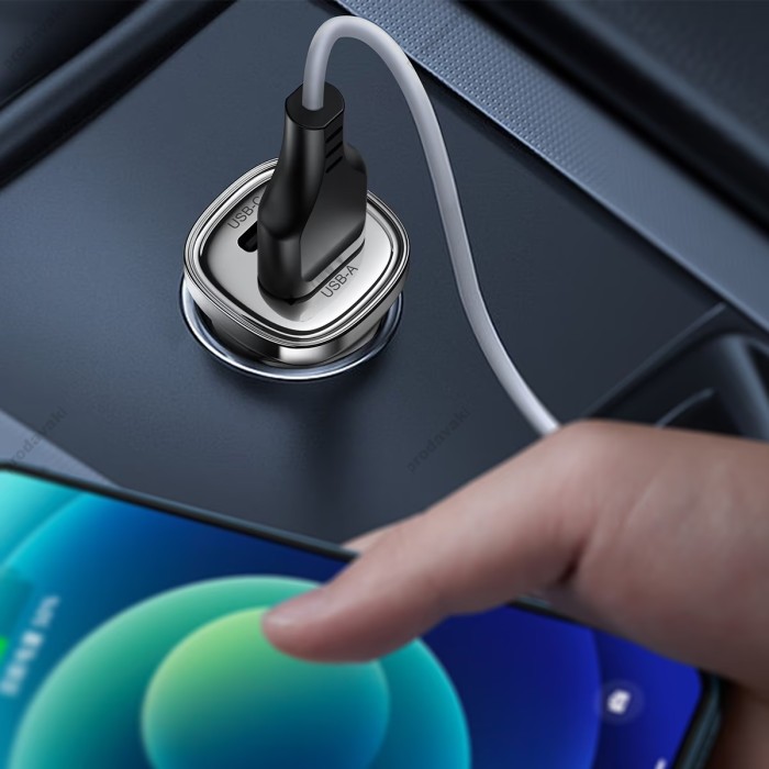 Автомобільний зарядний пристрій ACEFAST B19 PD dual port 3A 30W Grey