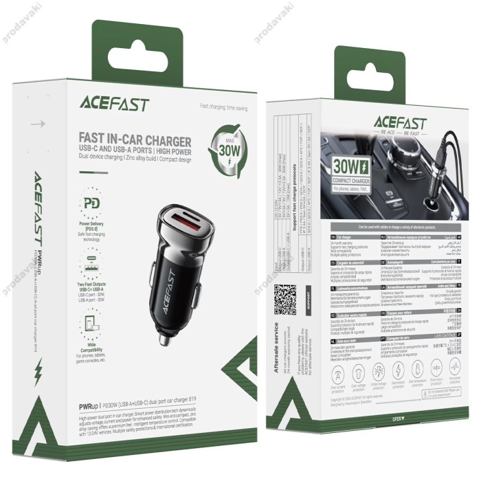 Автомобільний зарядний пристрій ACEFAST B19 PD dual port 3A 30W Grey