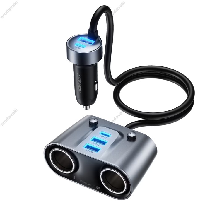 Автомобільний зарядний пристрій розгалужувач ACEFAST B22 2в1 Car Charger 152W Grey
