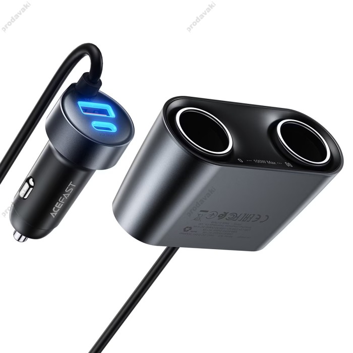 Автомобільний зарядний пристрій розгалужувач ACEFAST B22 2в1 Car Charger 152W Grey