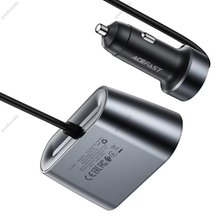 Автомобільний зарядний пристрій розгалужувач ACEFAST B22 2в1 Car Charger 152W Grey