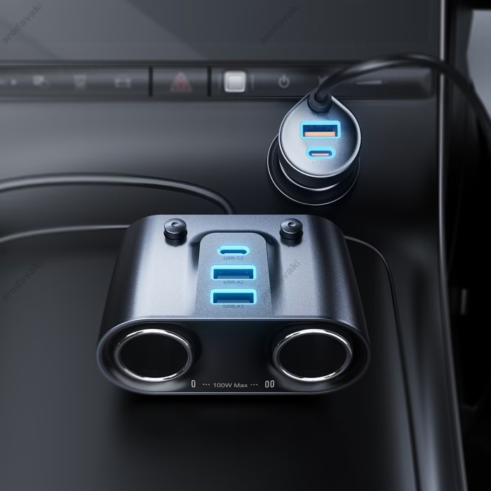 Автомобільний зарядний пристрій розгалужувач ACEFAST B22 2в1 Car Charger 152W Grey