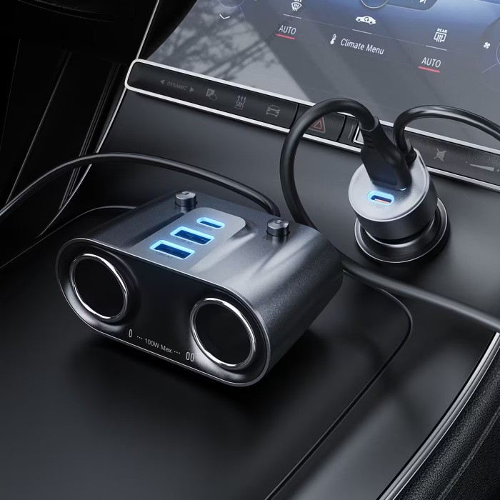 Автомобільний зарядний пристрій розгалужувач ACEFAST B22 2в1 Car Charger 152W Grey