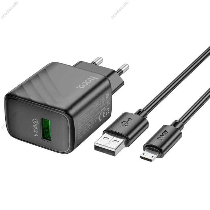 Мережевий зарядний пристрій Hoco CS21A Rich single port charger Micro USB cable 18W Black