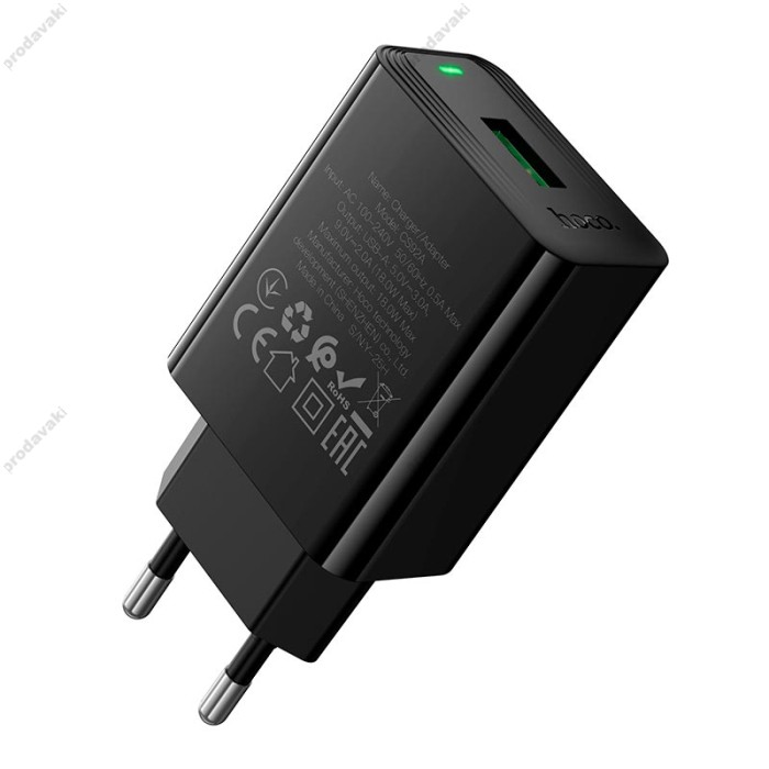 Мережевий зарядний пристрій Hoco CS92A Leader single port charger Type-C cable 18W Black