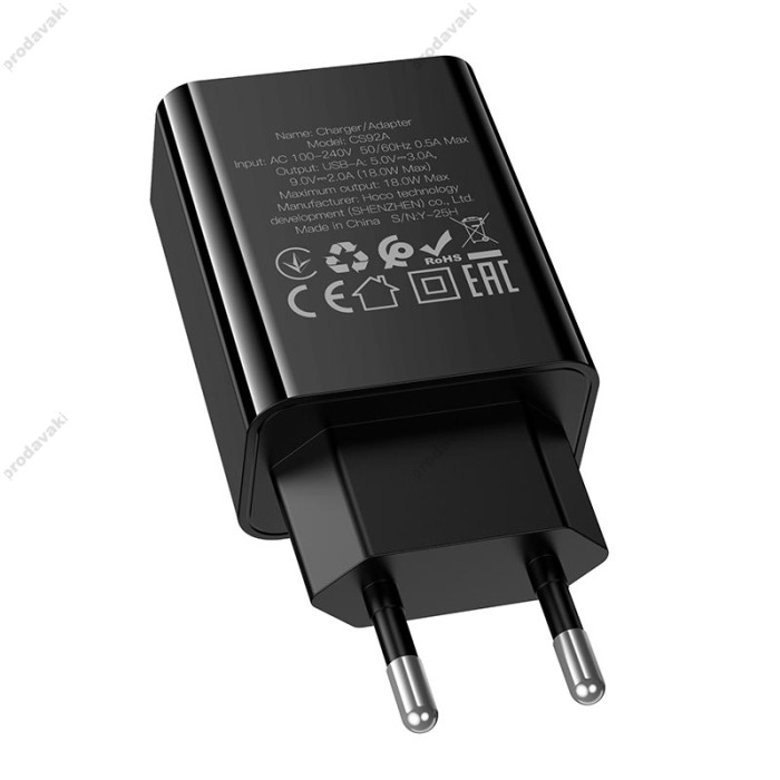 Мережевий зарядний пристрій Hoco CS92A Leader single port charger Type-C cable 18W Black