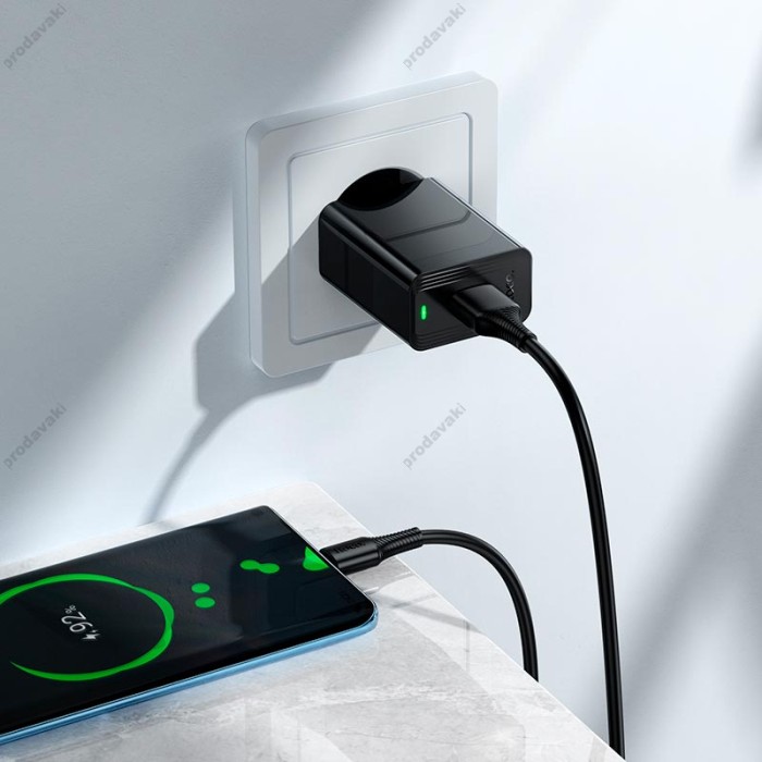 Мережевий зарядний пристрій Hoco CS92A Leader single port charger Type-C cable 18W Black