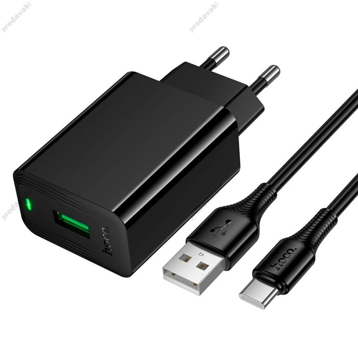 Мережевий зарядний пристрій Hoco CS92A Leader single port charger Type-C cable 18W Black