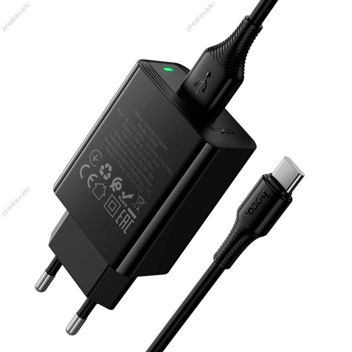 Мережевий зарядний пристрій Hoco CS92A Leader single port charger Type-C cable 18W Black
