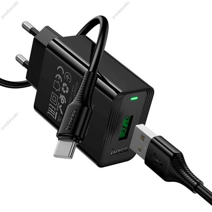 Мережевий зарядний пристрій Hoco CS92A Leader single port charger Type-C cable 18W Black