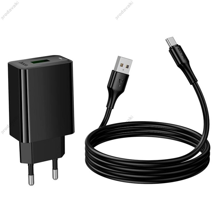 Мережевий зарядний пристрій Hoco CS92A Leader single port charger Type-C cable 18W Black