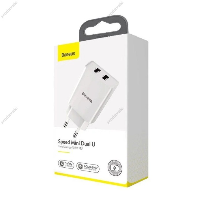Мережевий зарядний пристрій Baseus Speed Mini Dual U Charger 10.5W White CCFS-R02
