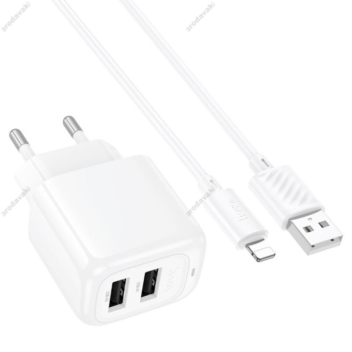 Мережевий зарядний пристрій Hoco CS51A Surplus dual port charger Lightning cable 12W White
