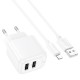 Мережевий зарядний пристрій Hoco CS51A Surplus dual port charger Lightning cable 12W White