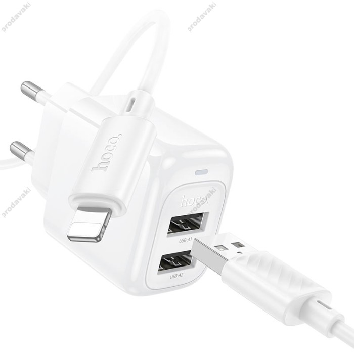 Мережевий зарядний пристрій Hoco CS51A Surplus dual port charger Lightning cable 12W White
