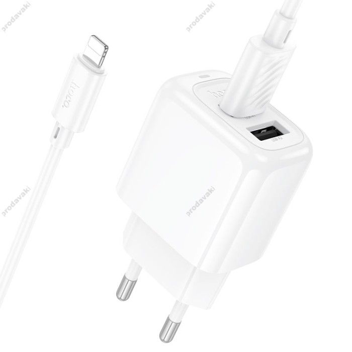 Мережевий зарядний пристрій Hoco CS51A Surplus dual port charger Lightning cable 12W White