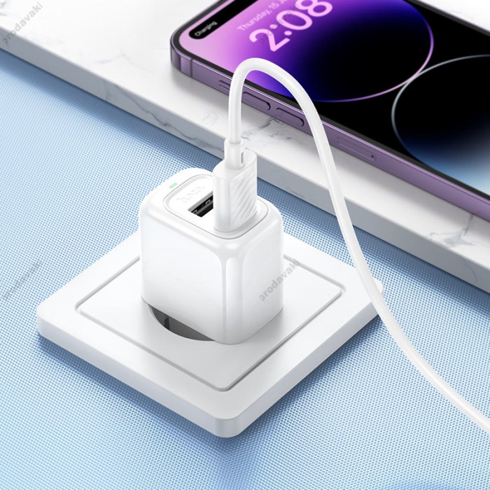Мережевий зарядний пристрій Hoco CS51A Surplus dual port charger Lightning cable 12W White
