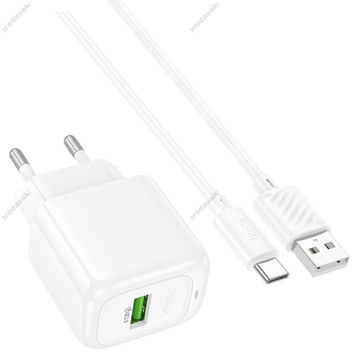 Мережевий зарядний пристрій Hoco CS52A Surplus single port charger Type-C cable 18W White