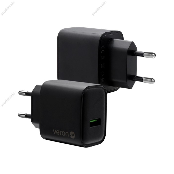 Мережевий зарядний пристрій Veron VR-C15Q Fast Charger Type-C cable 18W Black