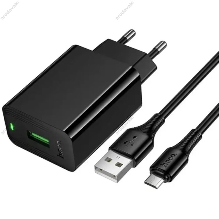 Мережевий зарядний пристрій Hoco CS92A Leader single port charger Micro USB cable 18W Black
