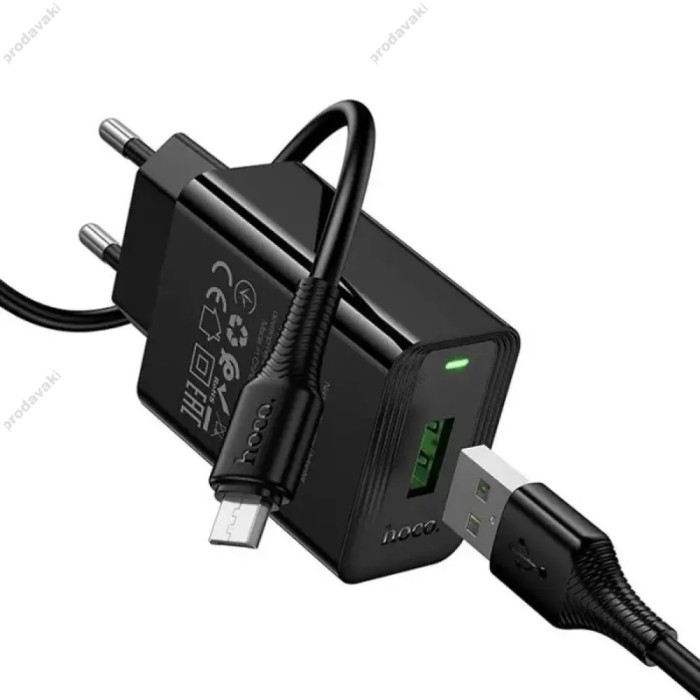 Мережевий зарядний пристрій Hoco CS92A Leader single port charger Micro USB cable 18W Black