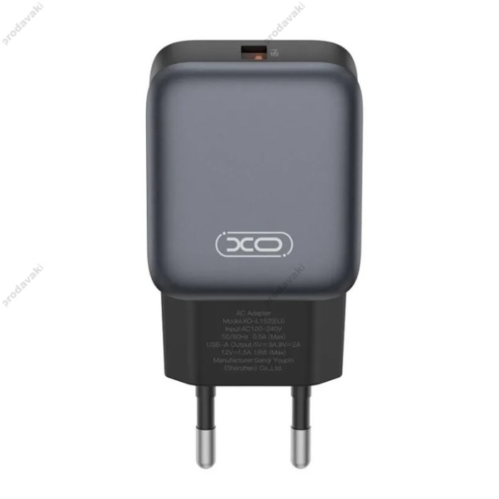 Мережевий зарядний пристрій XO L152 Fast Charger 18W Black