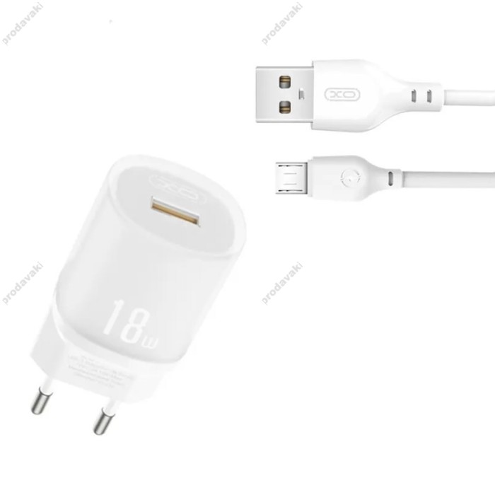 Мережевий зарядний пристрій XO L157 Fast Charger Micro cable 18W White