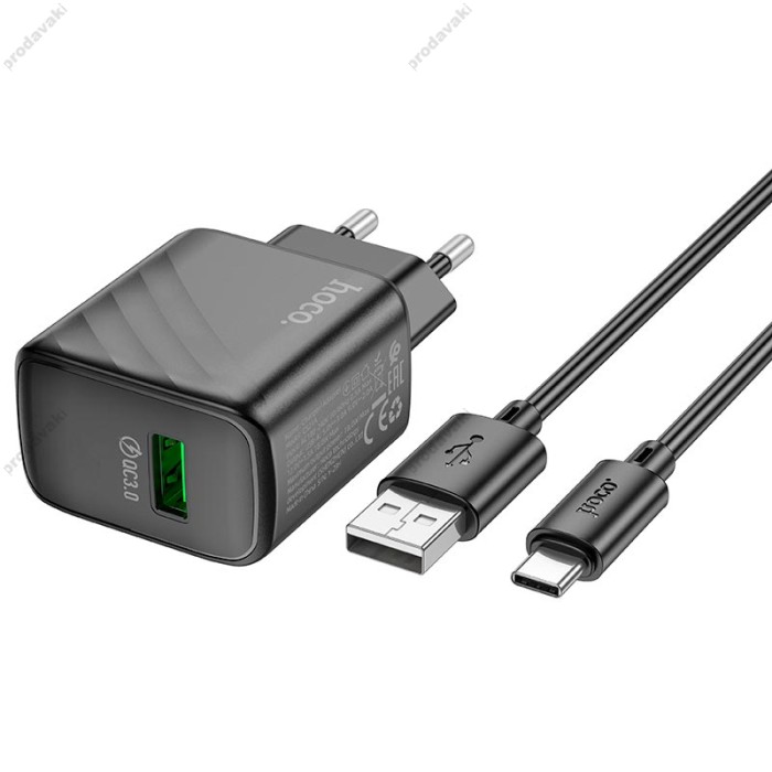 Мережевий зарядний пристрій Hoco CS21A Rich single port charger Type-C cable 18W Black