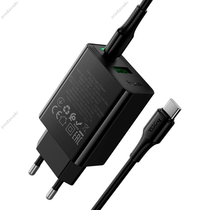 Мережевий зарядний пристрій HOCO CS94A Leader charger Type-C cable 20W Black