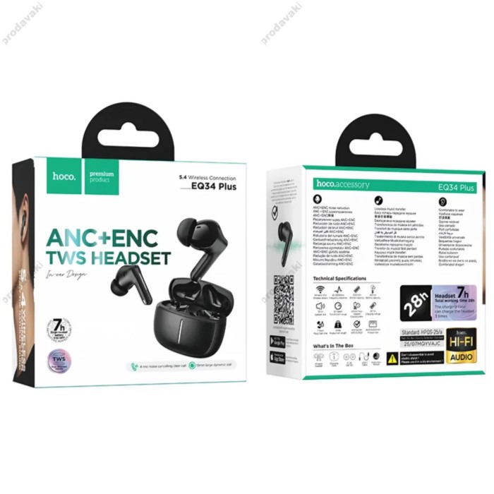 Бездротові Bluetooth навушники HOCO EQ34 Plus Rima true wireless ANC headset BT 5.4 Black