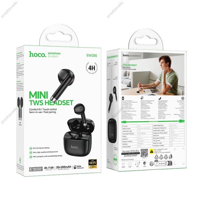 Бездротові Bluetooth навушники Hoco EW205 Peaceful true wireless BT headset BT 6.0 Black