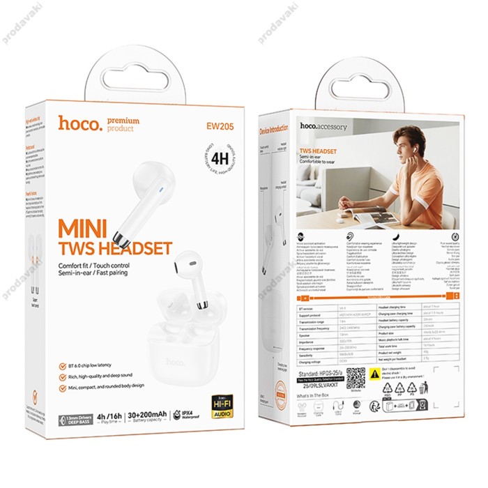 Бездротові Bluetooth навушники Hoco EW205 Peaceful true wireless BT headset BT 6.0 White