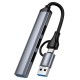 USB-Хаб HOCO HB26 Multifunction Adapter 4в1 Type-C/USB to USB3.0+3xUSB 2.0 Metal grey