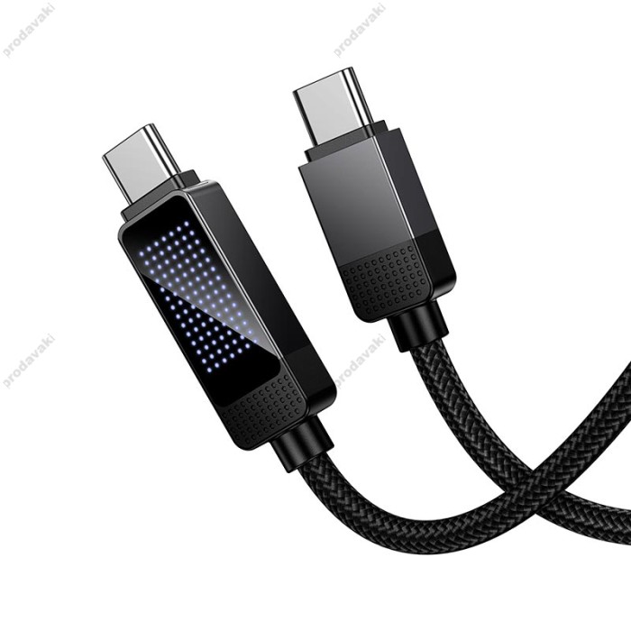 Кабель HOCO U154 Matrix charging data cable with digital display Type-C to Type-C 60W 3A 1.2m Black